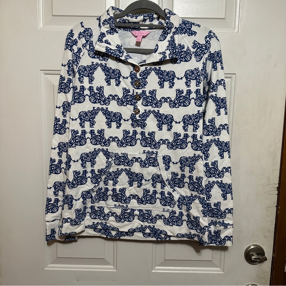 Lilly Pulitzer Captain Popover Resort White Navy Pack‎ Your Trunk Pullover Small